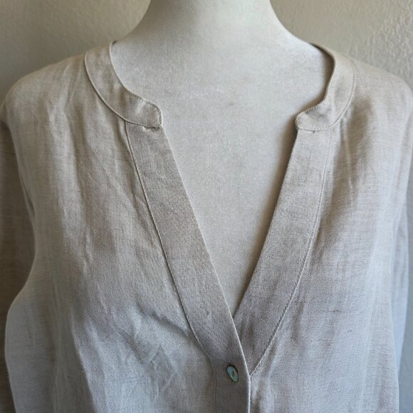 Boston Proper Tie Hem Long Flare Sleeve Linen Blend Button Shirt Top Size M - Picture 2 of 8